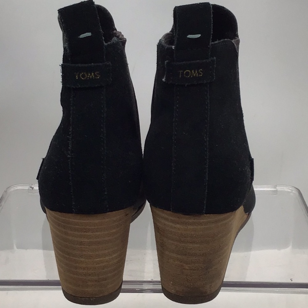 Toms Black Suede/Leather Wedge Heel Ankle Boot - Picture 4 of 15